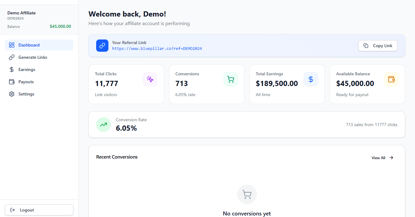 Affiliate Portal screenshot